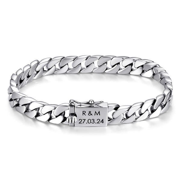 Personalized Silver Curb Bracelet Engraved For Male