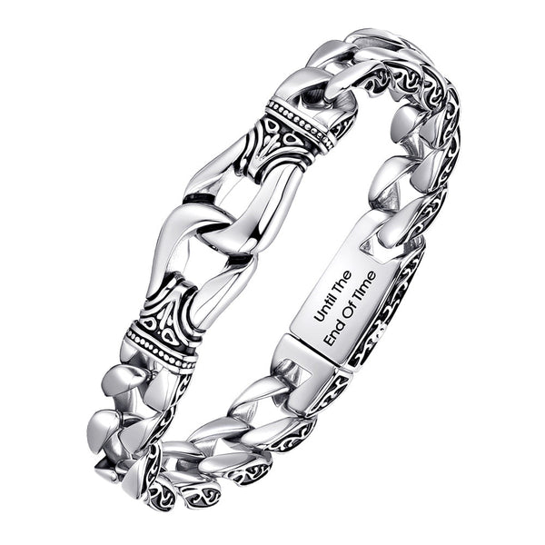 Custom Silver Curb Totem Bracelet Engraved For Men