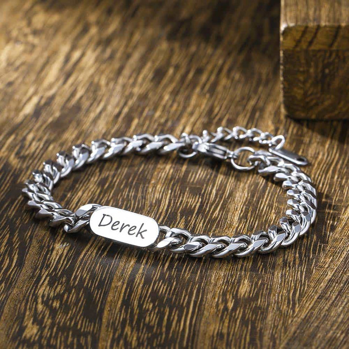 6mm 925 Silver Curb Bracelet with Name Engraving for Men and Women | Personalized Gifts Bracelet for Men - Remisia