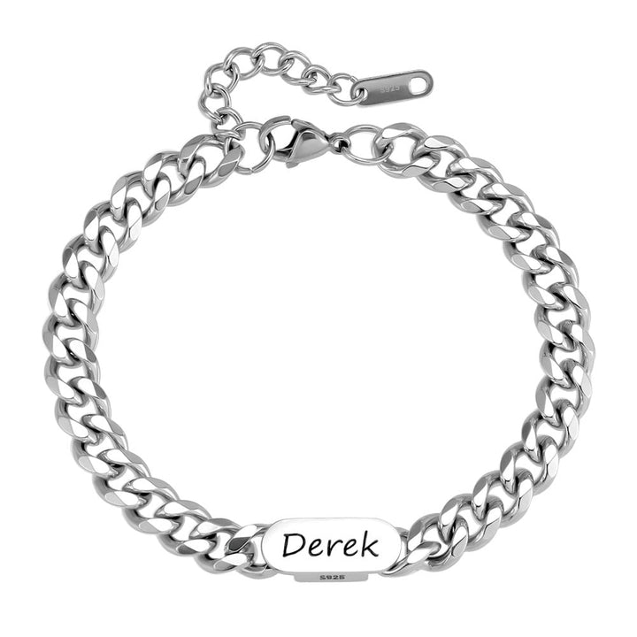 6mm 925 Silver Curb Bracelet with Name Engraving for Men and Women | Personalized Gifts Bracelet for Men - Remisia