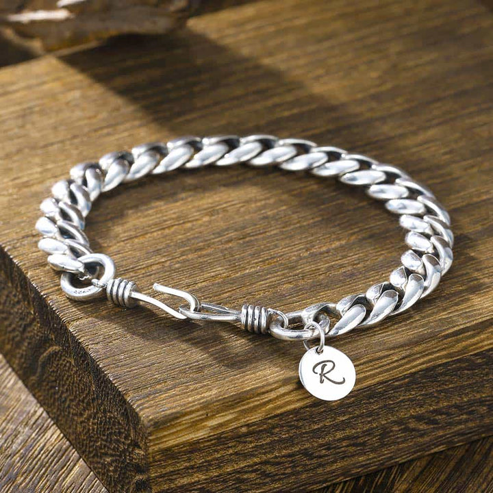 9mm Curb Chain Bracelet 925 Silver Men with Engraving | Personalized Gifts Jewelry Bracelet Silver for Men - Remisia
