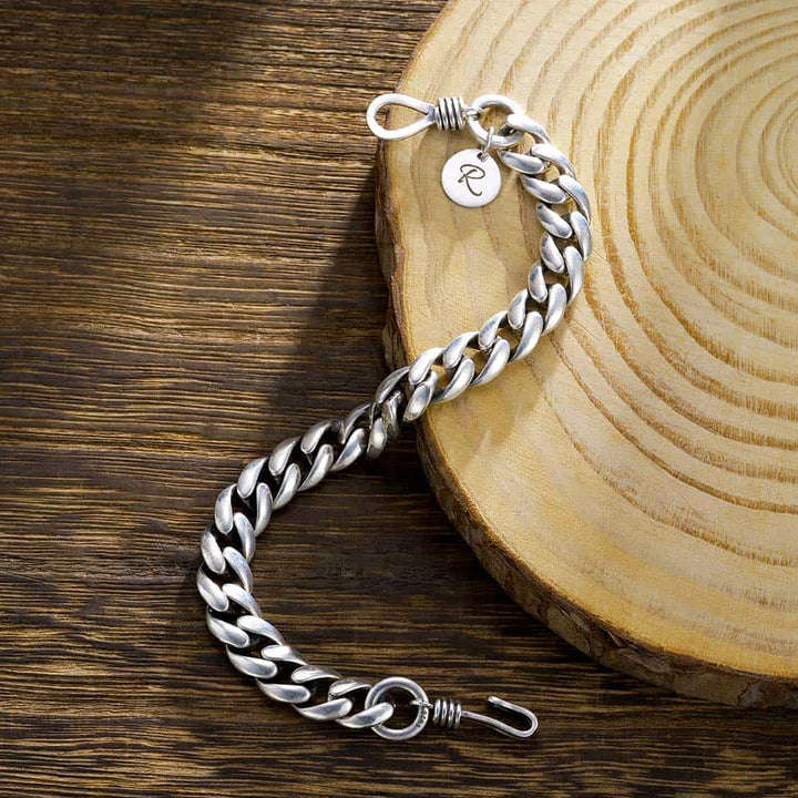 9mm Curb Chain Bracelet 925 Silver Men with Engraving | Personalized Gifts Jewelry Bracelet Silver for Men - Remisia