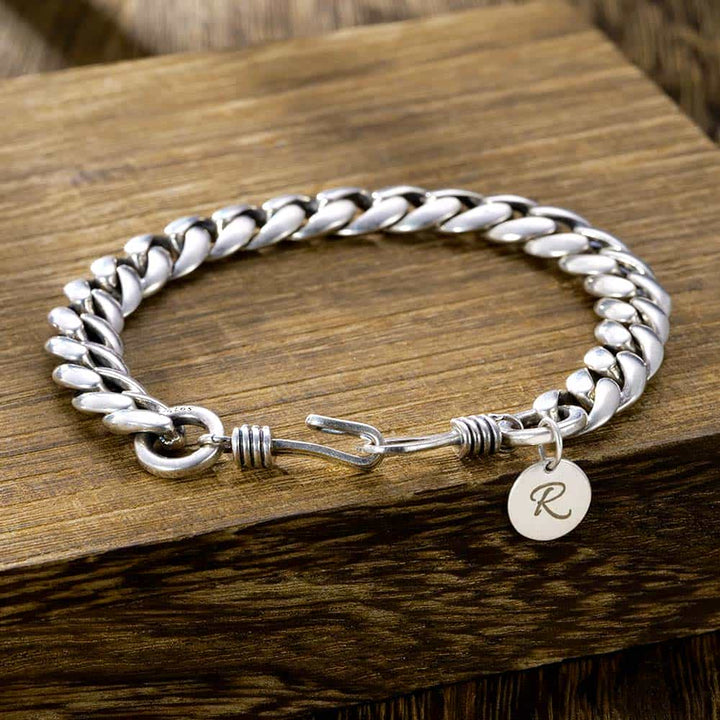 9mm Curb Chain Bracelet 925 Silver Men with Engraving | Personalized Gifts Jewelry Bracelet Silver for Men - Remisia