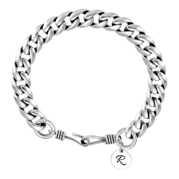 9mm Curb Chain Bracelet 925 Silver Men with Engraving | Personalized Gifts Jewelry Bracelet Silver for Men - Remisia