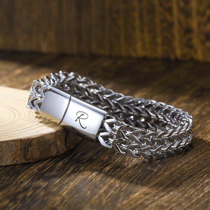 12mm Personalized 925 Silver Bracelet Men with Engraving | Double-Layer Foxtail Chain Bracelet for Men - Remisia