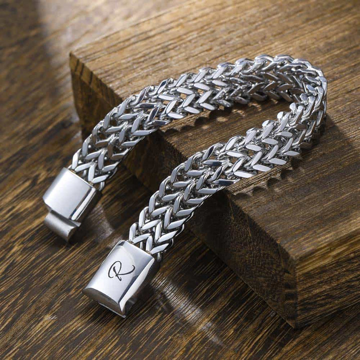 12mm Personalized 925 Silver Bracelet Men with Engraving | Double-Layer Foxtail Chain Bracelet for Men - Remisia