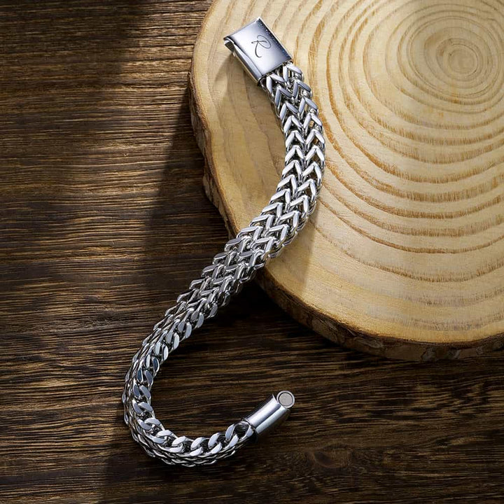 12mm Personalized 925 Silver Bracelet Men with Engraving | Double-Layer Foxtail Chain Bracelet for Men - Remisia