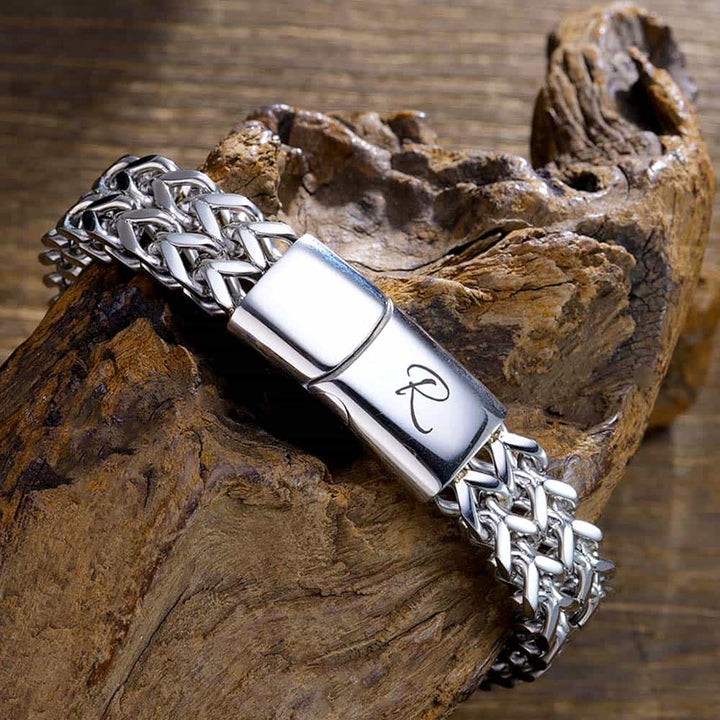 12mm Personalized 925 Silver Bracelet Men with Engraving | Double-Layer Foxtail Chain Bracelet for Men - Remisia