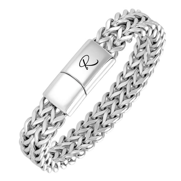 12mm Personalized 925 Silver Bracelet Men with Engraving | Double-Layer Foxtail Chain Bracelet for Men - Remisia