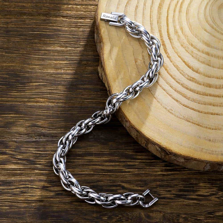 7mm Personalized Silver Bracelet Men With Engraving | Personalized Gifts Double Anchor Chain Bracelet For Men