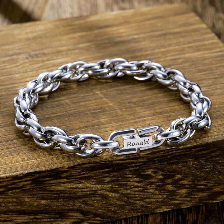 7mm Personalized Silver Bracelet Men With Engraving | Personalized Gifts Double Anchor Chain Bracelet For Men