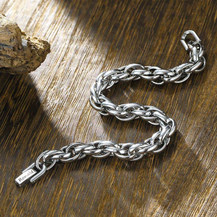 7mm Personalized Silver Bracelet Men With Engraving | Personalized Gifts Double Anchor Chain Bracelet For Men