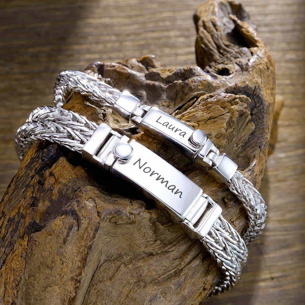 Personalized Silver Bracelet With Engraving For Couples, BFF Bracelet Silver Bracelet Men Women With Engraving
