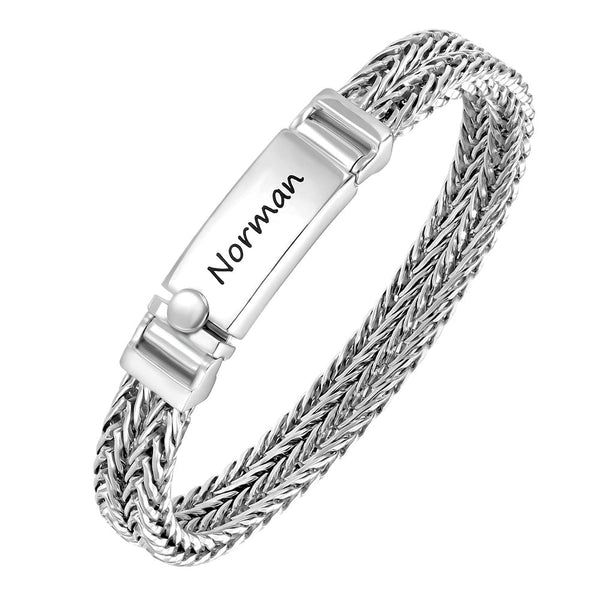 8mm Personalized Silver Bracelet For Men With Engraving | Foxtail Chain Bracelet Gifts Jewelry For Men - Remisia