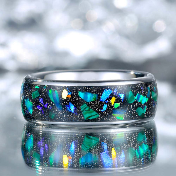 Tungsten Ring with Green Opal 8mm - Emerald Canvas