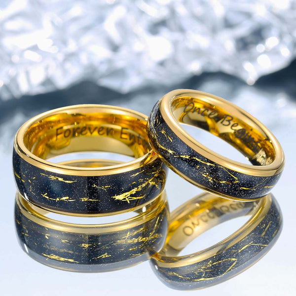 Engraved Tungsten Ring Gold With Gold Foil - Time Sculptor