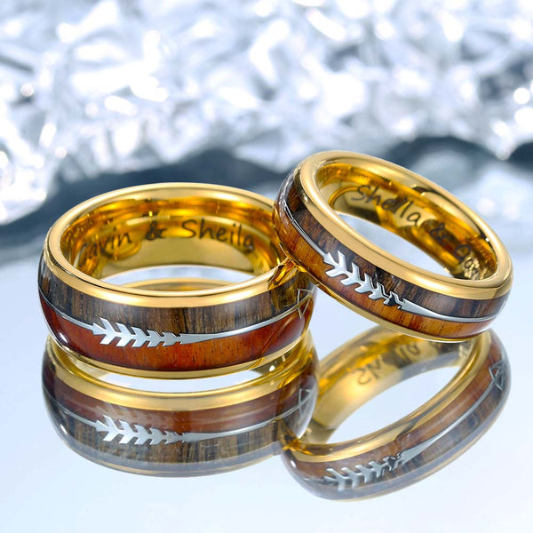 Custom Tungsten Ring Gold With Koa Wood - Sage Guide