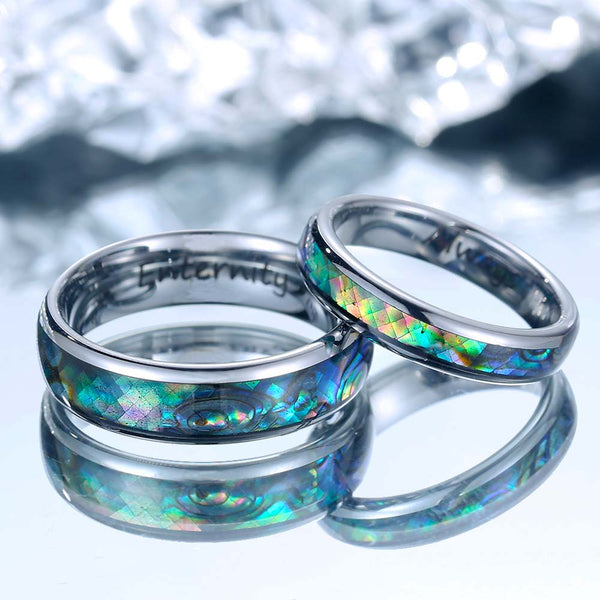 Engraved Tungsten Ring Silver With Mother of Pearl - Prism Weaver