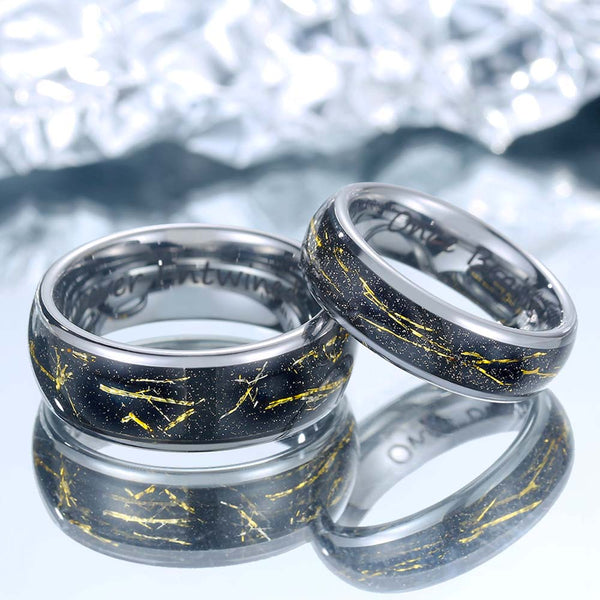 Personalized Tungsten Ring Silver With Gold Foil - Time Sculptor