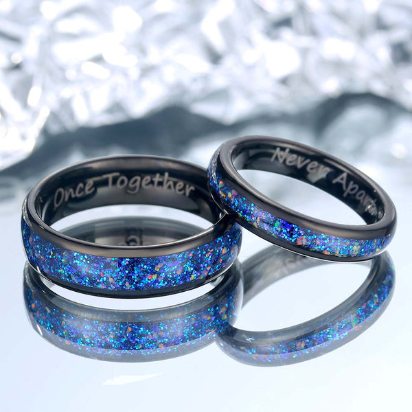Custom Tungsten Ring Black With Opal - Oceanus