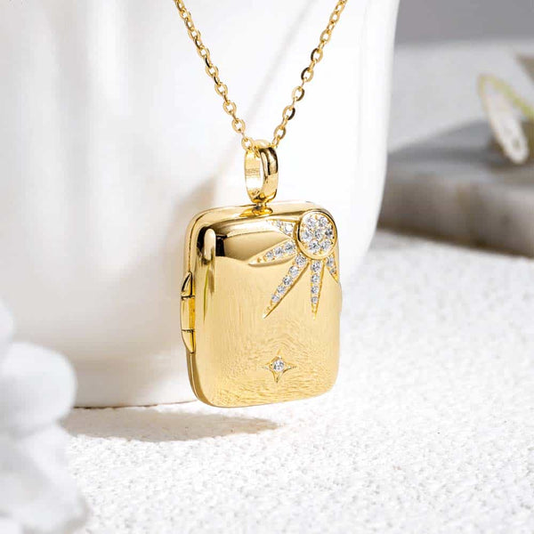 【Waterproof】Personalized Photo Locket Necklace With Picture Inside - Sun Star