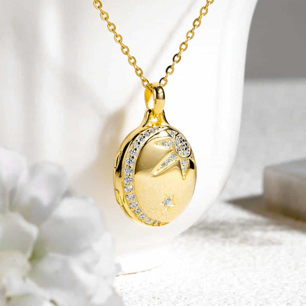 【Waterproof】Personalized Photo Locket Necklace With Picture Inside - Sun Moon Star
