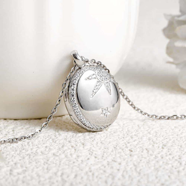 【Waterproof】Personalized Photo Locket Necklace With Picture Inside - Sun Moon Star