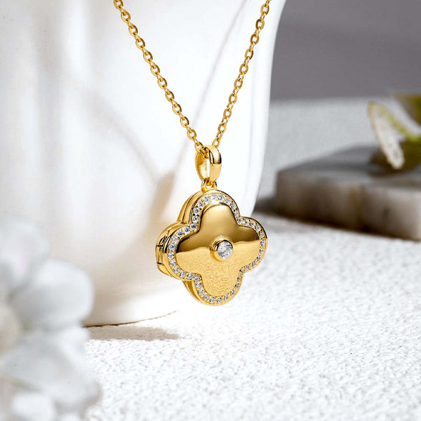【Waterproof】Personalized Photo Locket Necklace With Picture Inside - Clover
